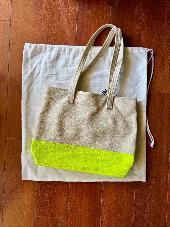FRESHLY PICKED Original Leather Carryall Bag - Tan & Neon Yellow - Picture 1 of 16